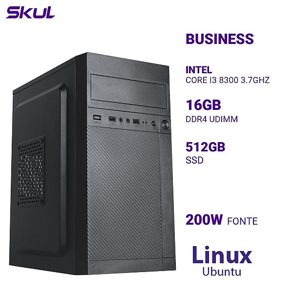 PC B300 Core I3 8300 3.7ghz Memória 16gb Ddr4 Ssd 512gb Fonte 200w Ubuntu