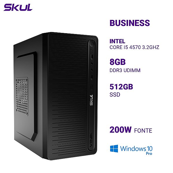 PC B500 Core I5 4570 3.2ghz Memória 8gb Ddr3 Ssd 512gb Fonte 200w  W10P
