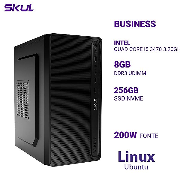 PC B500 Quad Core I5 3470 3.20ghz 8gb 2x 4gb 256gb Nvme Fonte 200w  Ubuntu