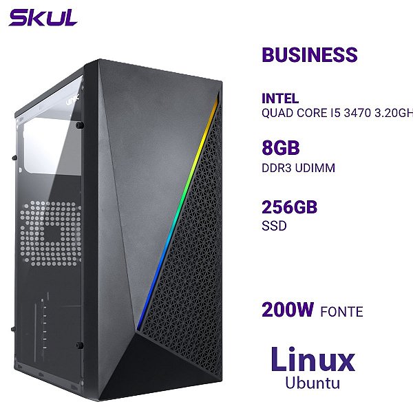 Computador B500 Quad Core I5 3470 3.20ghz Memória 8gb Ddr3 Ssd 256gb Fonte 200w  Linux Ubuntu