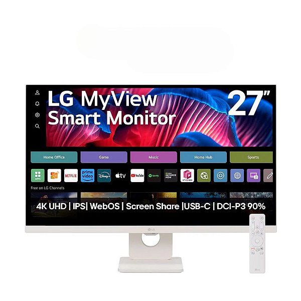 Monitor Smart Lg 27" Myview Ips 4k Uhd 60hz 5ms Hdmi, Usb-c, Vesa  - 27sr73u-w.awzm