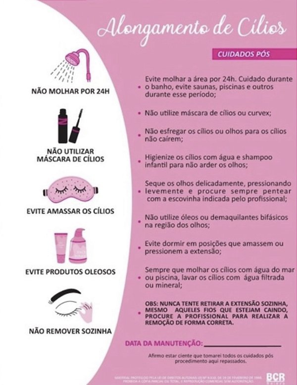 Ficha de Cuidados - Cílios
