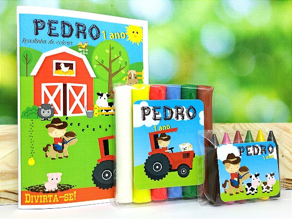 Baby kit colorir e modelar - personalizado - fazendinha