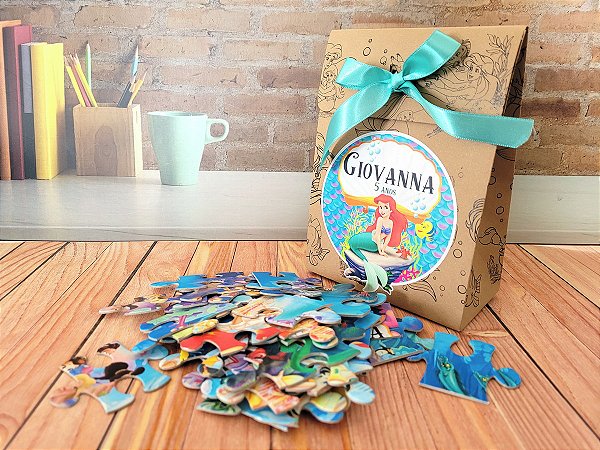 Quebra-cabeça com sacolinha kraft personalizada