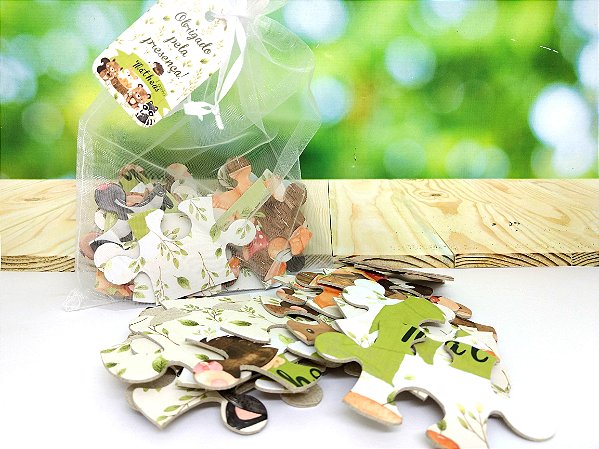 Quebra-cabeça G personalizado com saquinho de organza e tag