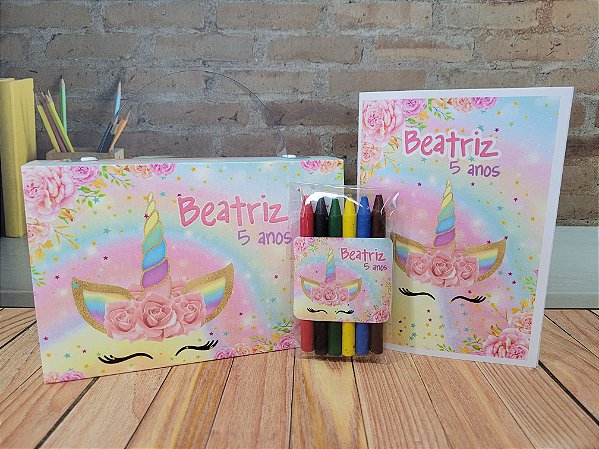 Baby kit colorir com caixinha maleta de papel - unicórnio