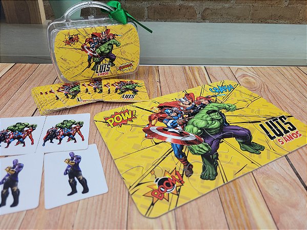 Quebra-cabeça e jogo da memória na maleta de acrílico - super heróis