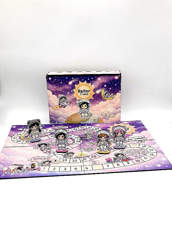 Jogo de tabuleiro MDF de encaixe com caixinha de MDF - astronauta menina