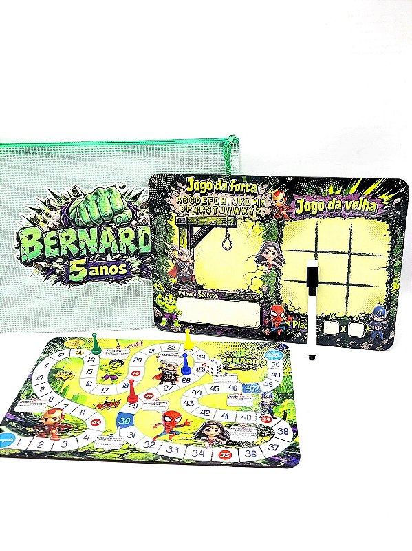Jogo de tabuleiro e lousa no saquinho com zíper - personalizados super heróis