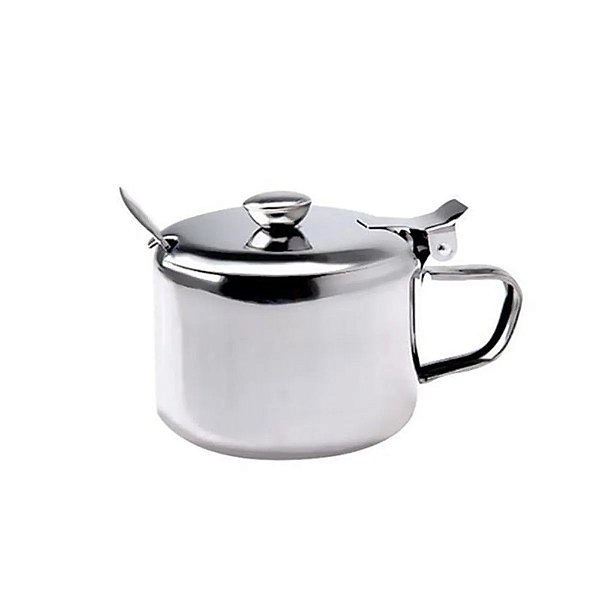 Açucareiro Redondo Em Aço Inox com Colher 250 Ml