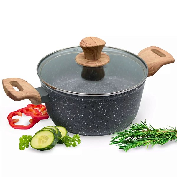 Caçarola Cerâmica Indução Fundo Triplo Com Tampa Cinza 2,4L D1448