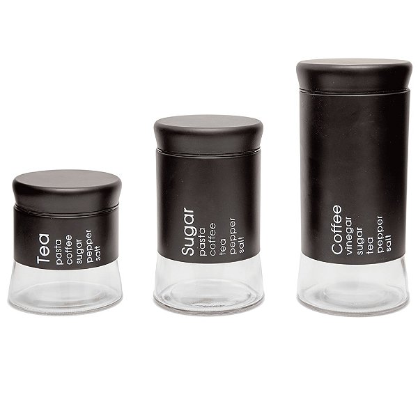 Conjunto 3 Potes Will Inox E Vidro Preto D0311