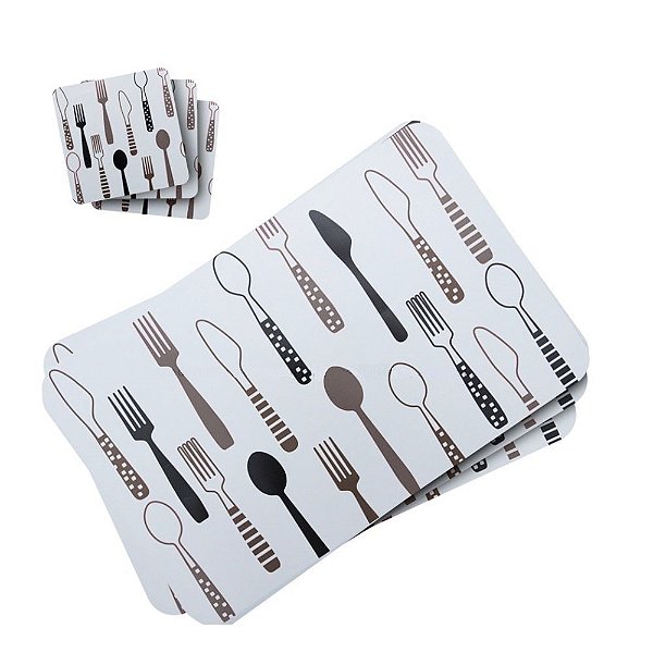 Kit 6 Jogos Americanos Cook E 6 Porta Copos Em PVC Marrom