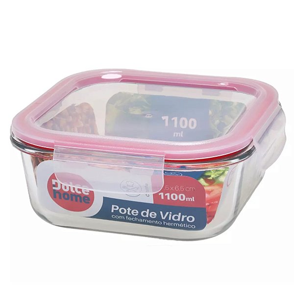 Pote Hermético Quadrado Em vidro 1100 Ml D0731