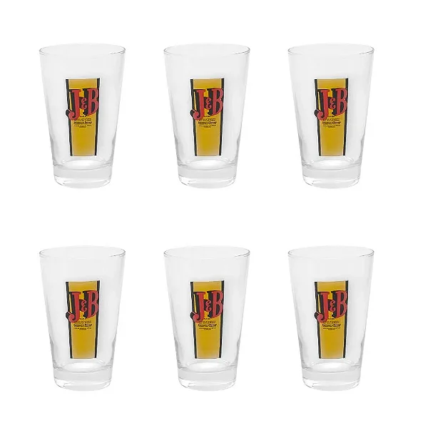 Jogo De 6 Copos Para Whisky Em Vidro J&B 395 Ml