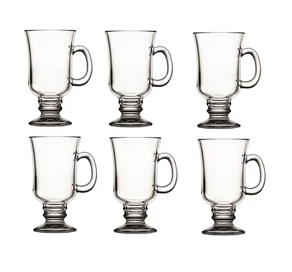 Conjunto 6 Tacas Para Cappuccino Com Alca E Pe De Vidro New Irish Coffee 310Ml
