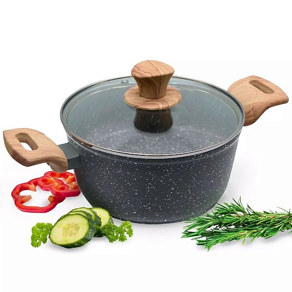Caçarola Cerâmica Indução Fundo Triplo Com Tampa Cinza 6,6 L D1450