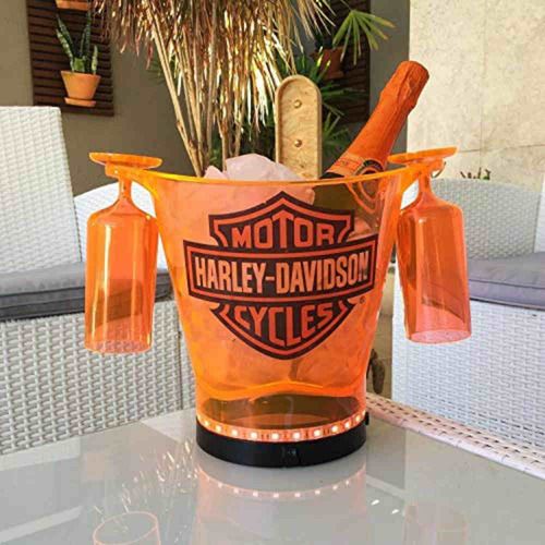Balde Em Acrílico Harley Davidson Laranja  4,5 L Com 2 Taças