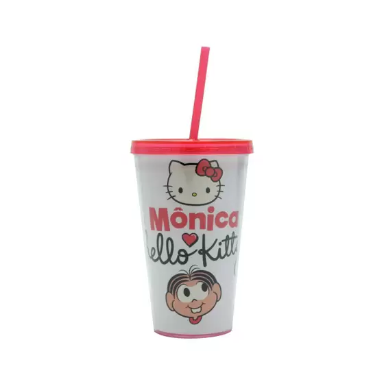 Copo Canudo Plástico HKTM Hello Kitty Colorido 500 ml