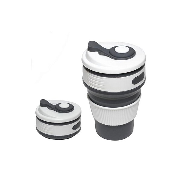 Copo Em Silicone Retrátil Com Tampa Cinza 350 ML