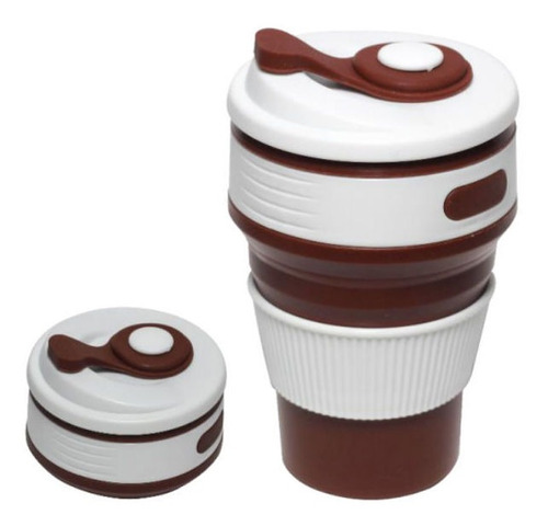 Copo Em Silicone Retrátil Com Tampa Marrom 350 ML