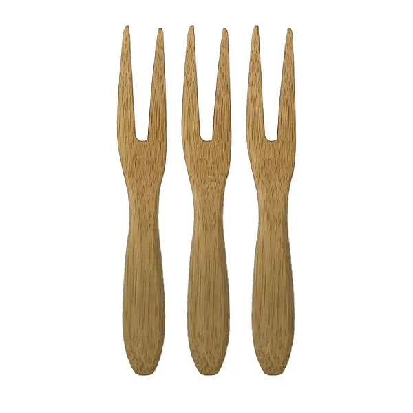 Kit 3 Garfos Para Petisco Em Bambu 9 Cm
