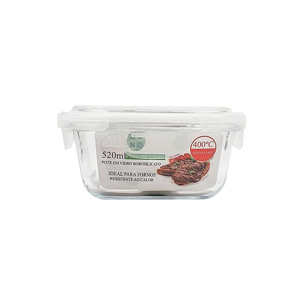 Pote Hermético Quadrado de Vidro Borossilicato com Tampa  520 Ml G1905