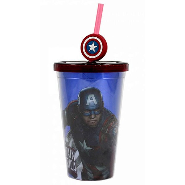 Copo Canudo Com Pingente 500Ml Capitao America