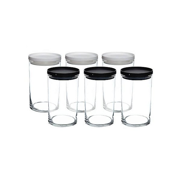 Pote De Vidro Canary 6 Pecas Preto E Branco 700Ml Cn12