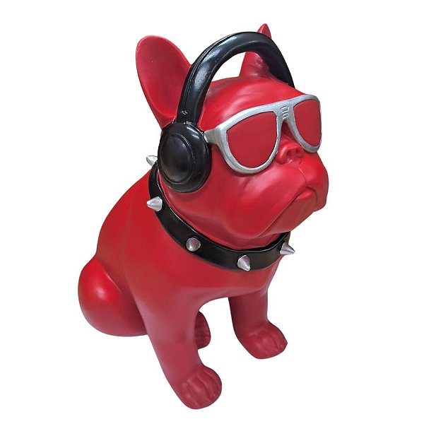 Cachorro Resina Vermelho Com Fone e Óculos DECO DOG-04