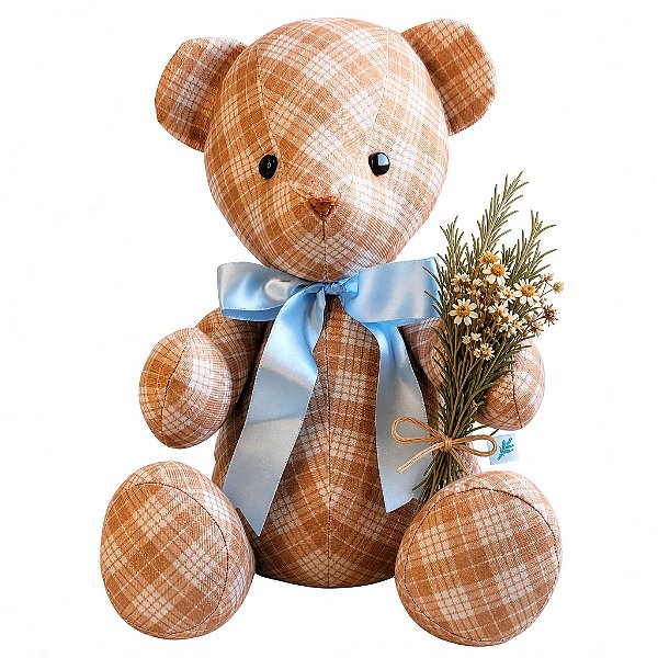 Urso de Tecido Xadrez Caramelo