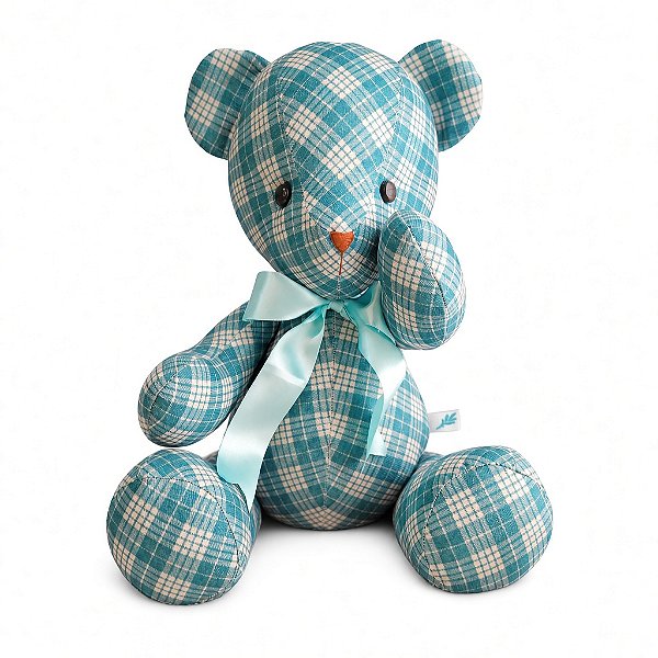 Urso de Tecido Xadrez Azul Turquesa