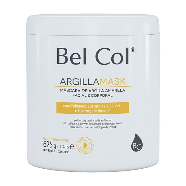 Argilla Mask Amarela 625g  - Mascara de Argila Hidratante e Anti-Flacidez Cutanea - Bel Col