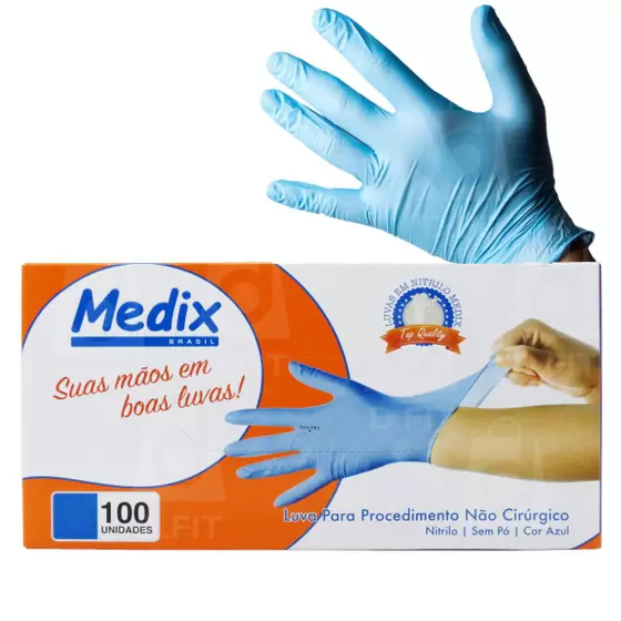 Luva Nitrilica S/ Po Azul Tam G - Caixa c/ 100 unidades - Medix Brasil