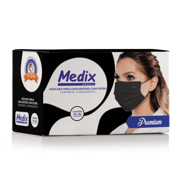 Mascara Tripla Descartável com Filtro (BFE) Preta com 50 unidades - Medix Brasil