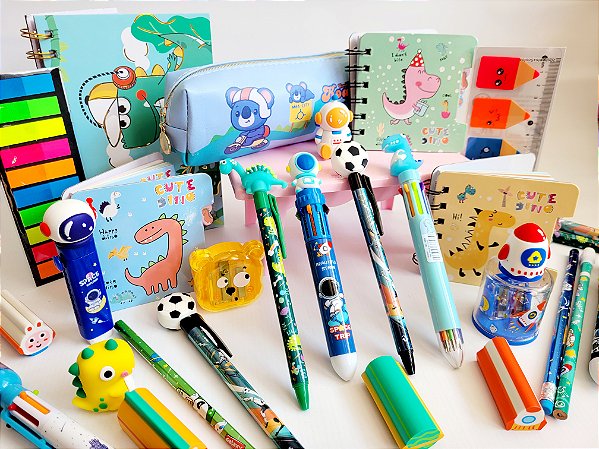 Kit Papelaria Fofa Menino Kawaii Presente Criativo Escolar infantil Divertido