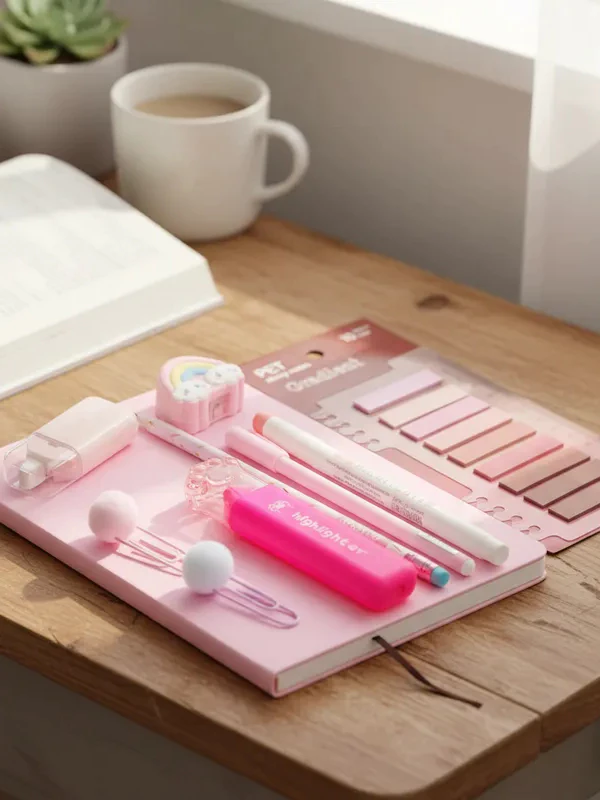 Lançamento 2026 Kit Papelaria Fofa Volta Aulas Infantil Escritorio Mundo Rosa