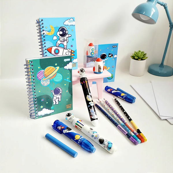 Lançamento 2026 Kit de Menino Infantil Escolar Astronauta Bloco de Notas Caneta Lapis Criativo Kawai
