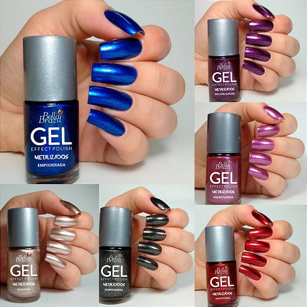 Kit  6 esmaltes Metalicos Bella Brazil EFEITO GEL - SEM CABINE - 212, 213, 214, 216, 218, 219.