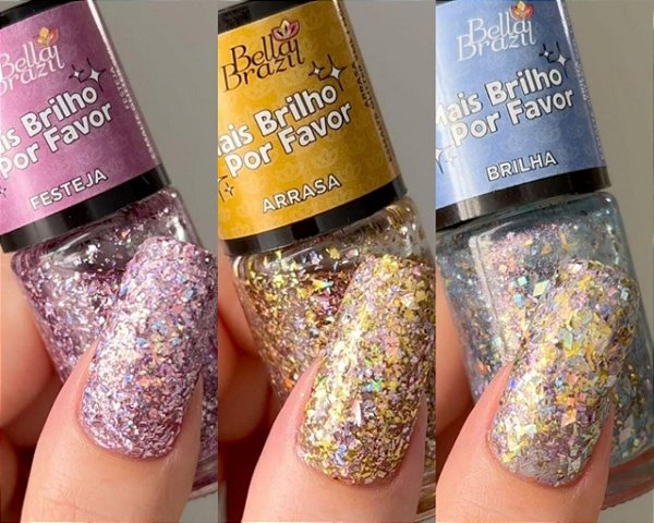 Kit 03 Esmalte Glitter Coleção Mais Brilho Por Favor 9ml