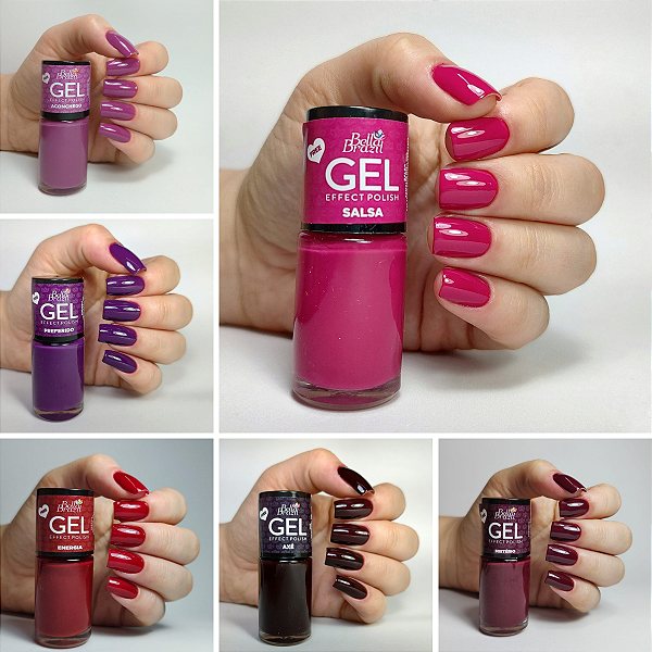 Kit Inverno 06 Esmalte Efeito Gel Bella Brazil 9ml Seca sem Cabine - 838, 839, 844, 809, 813, 867.