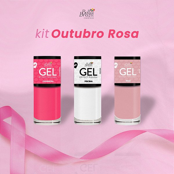 Kit Outubro Rosa 3 Esmaltes Efeito Gel Bella Brazil 9ml - 832, 846, 861.