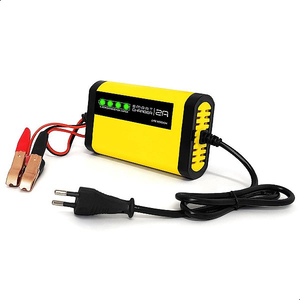Carregador de Bateria Automotivo Smart Charger 2A Versão LT Digital 12V Indicador de Carga Moto
