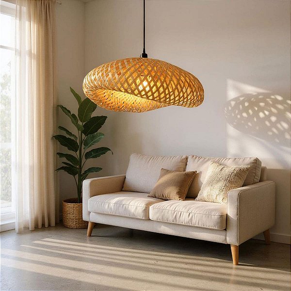 Luminária de Teto Lustre Pendente Bambu Luzza Honolulu 40 Fio Preto