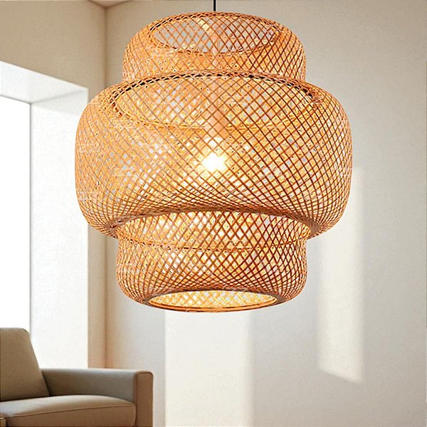 Luminária de Teto Lustre Pendente Bambu Luzza Cayman 40 Fio Preto
