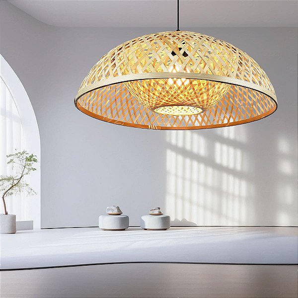 Luminária de Teto Lustre Pendente Bambu Luzza Tulum 45 Fio Preto