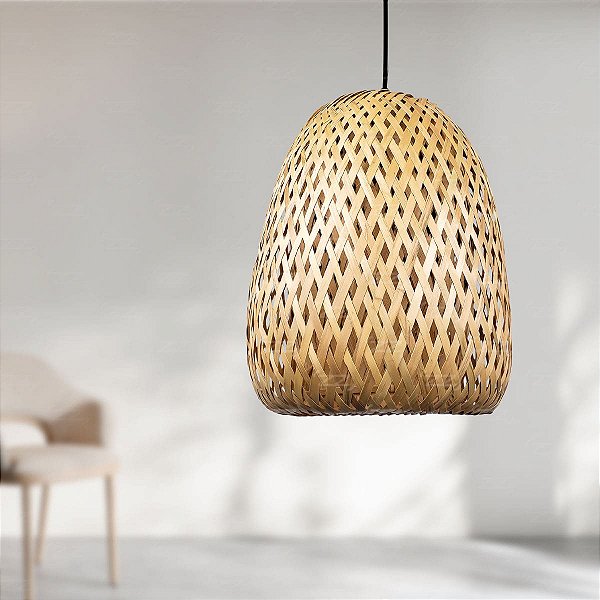 Luminária de Teto Lustre Pendente Bambu Luzza Aruba 28 Fio Preto
