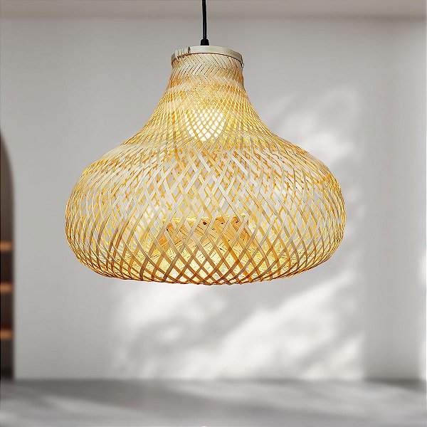 Luminária de Teto Lustre Pendente Bambu Luzza Porto Rico 39 Fio Preto