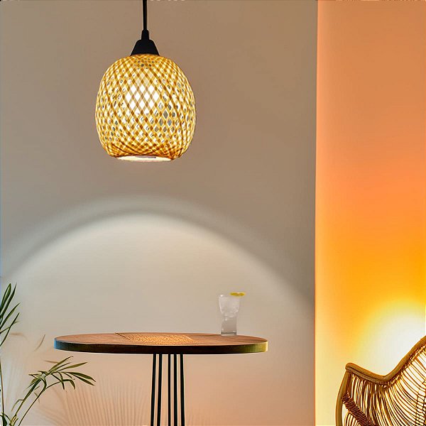 Luminária de Teto Lustre Pendente Bambu Luzza Maya 18 Fio Preto