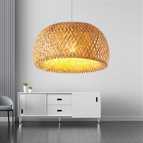Luminária de Teto Lustre Pendente Bambu Luzza Malibu 43 Fio Branco